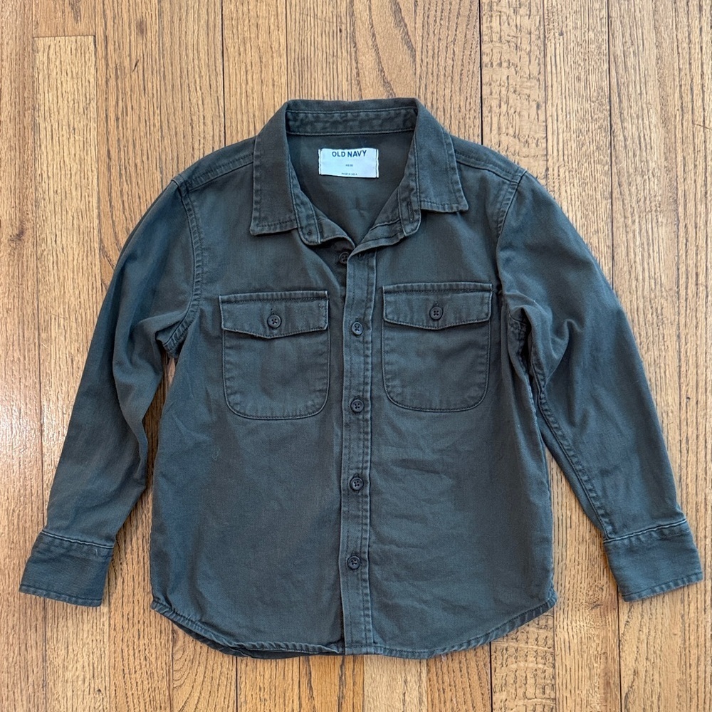 Old Navy Olive Green Button Down Shirt XS 100% Cotton EUC